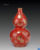 清代 矾红描金葫芦瓶